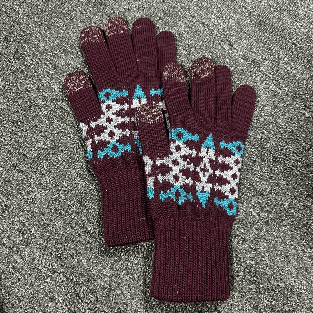 Pendleton Merino Wool Touchscreen Gloves Unisex One Size Burgundy Fair Isle Exc - Picture 3 of 5